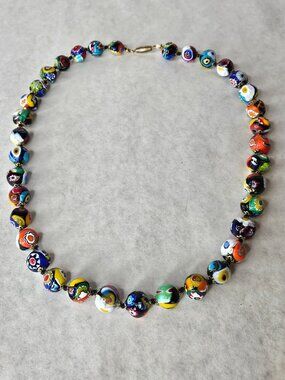 Vintage Venetian Murano Glass Beaded Ball Necklace Chain 23 inches
